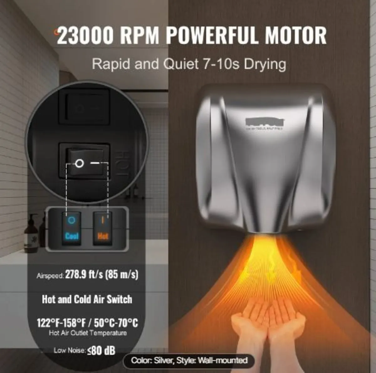 Heavy Duty Commercial Hand Dryer, 1800W - Image 4