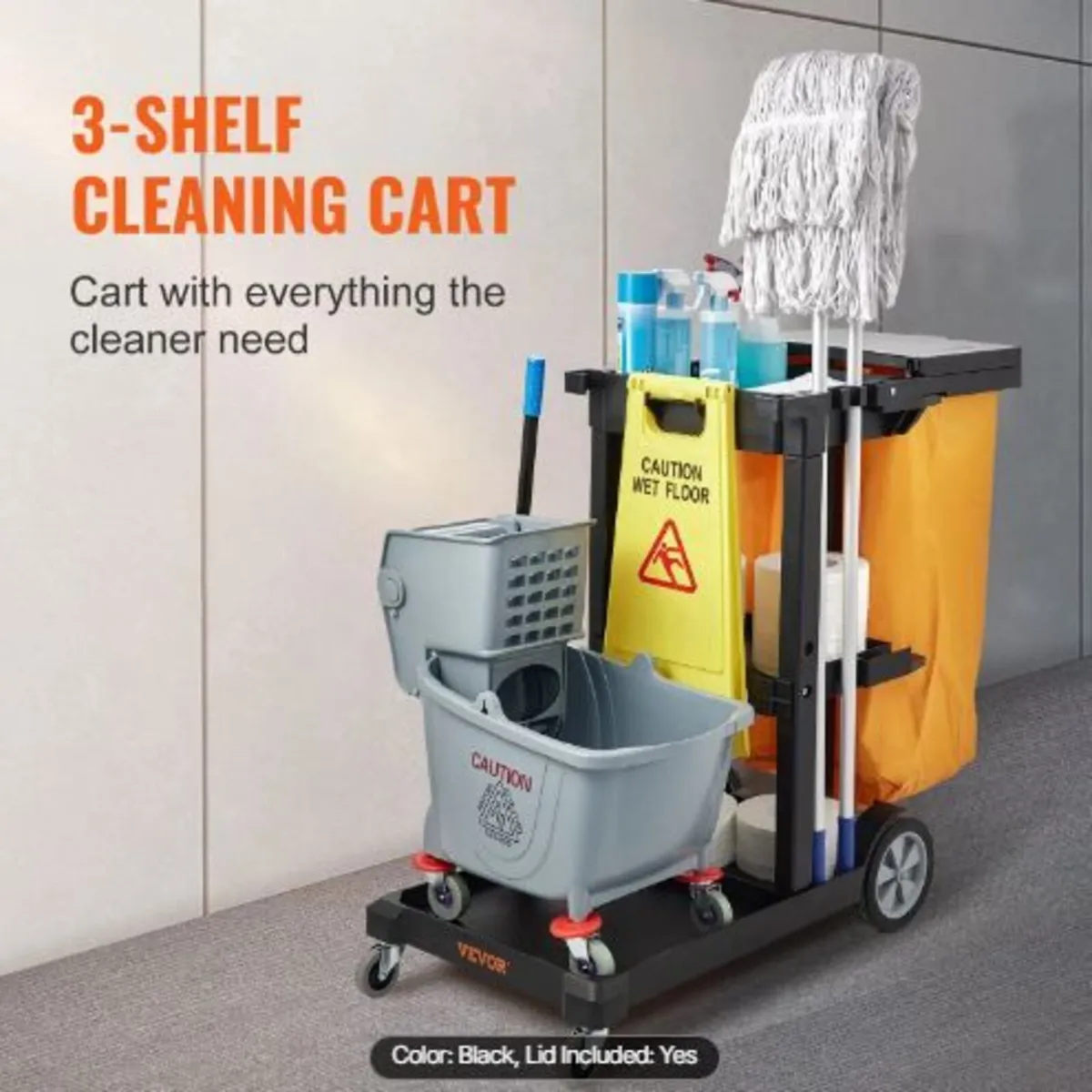 Cleaning Cart, 3-Shelf Commercial Janitorial - Image 1