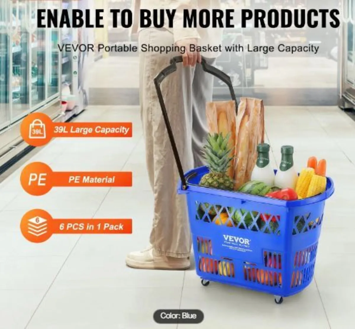 Shopping Baskets, 6PCS, 39L Shopping - Image 2