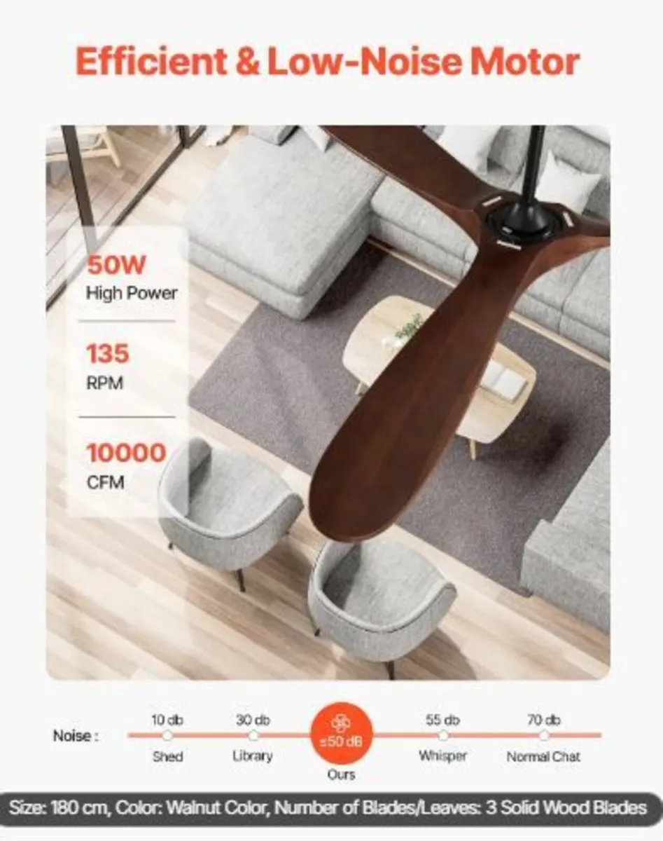 72 Inch Ceiling Fan without Light, 6-Speed - Image 1