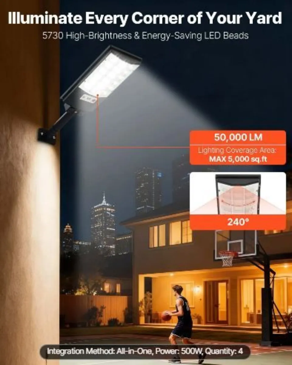 4 Pack 500W Solar Street Lights Outdoor - Image 3