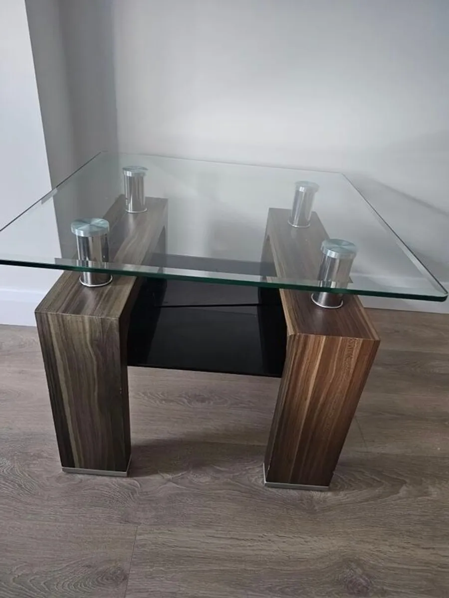 Glass & Wood Side tables x 2 - Image 1
