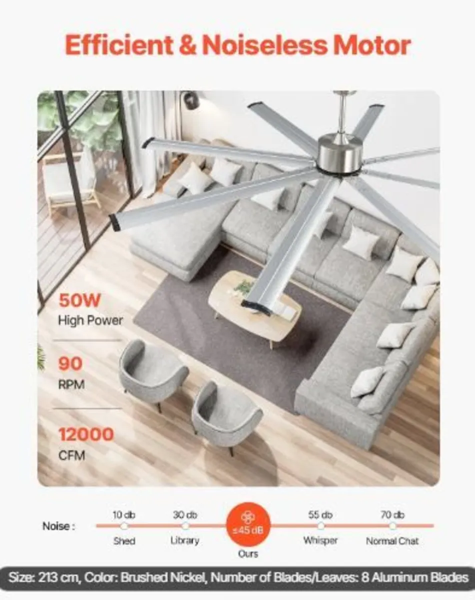 213 cm Ceiling Fan No Light, 6-Speed Remote Contro - Image 2