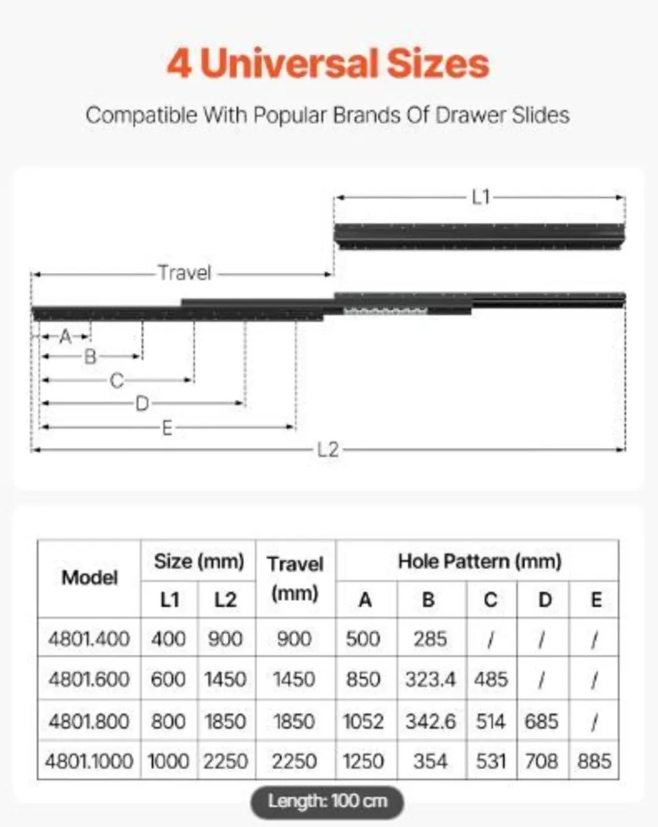 Undermount Drawer Slides, 40 inch - Image 2