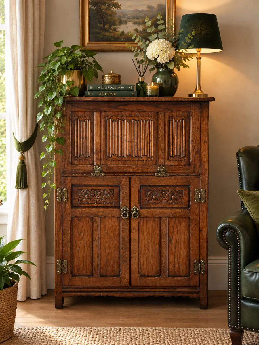 Vintage oak drinks cabinet - Image 1