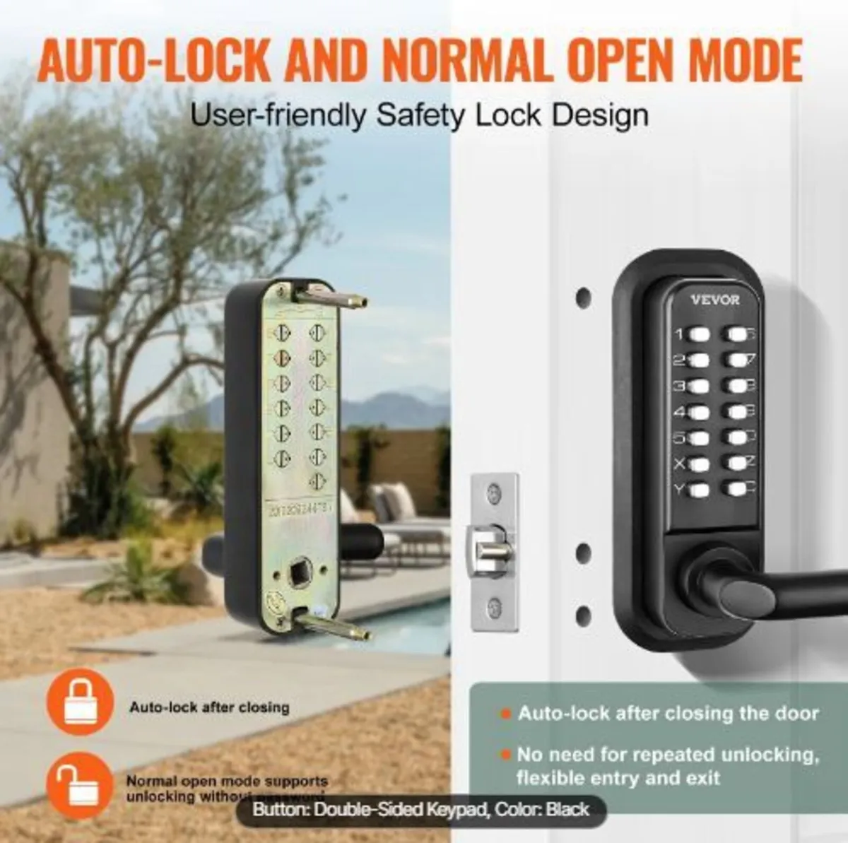 Mechanical Keyless Entry Door Lock, 14 Digit Keypa - Image 1