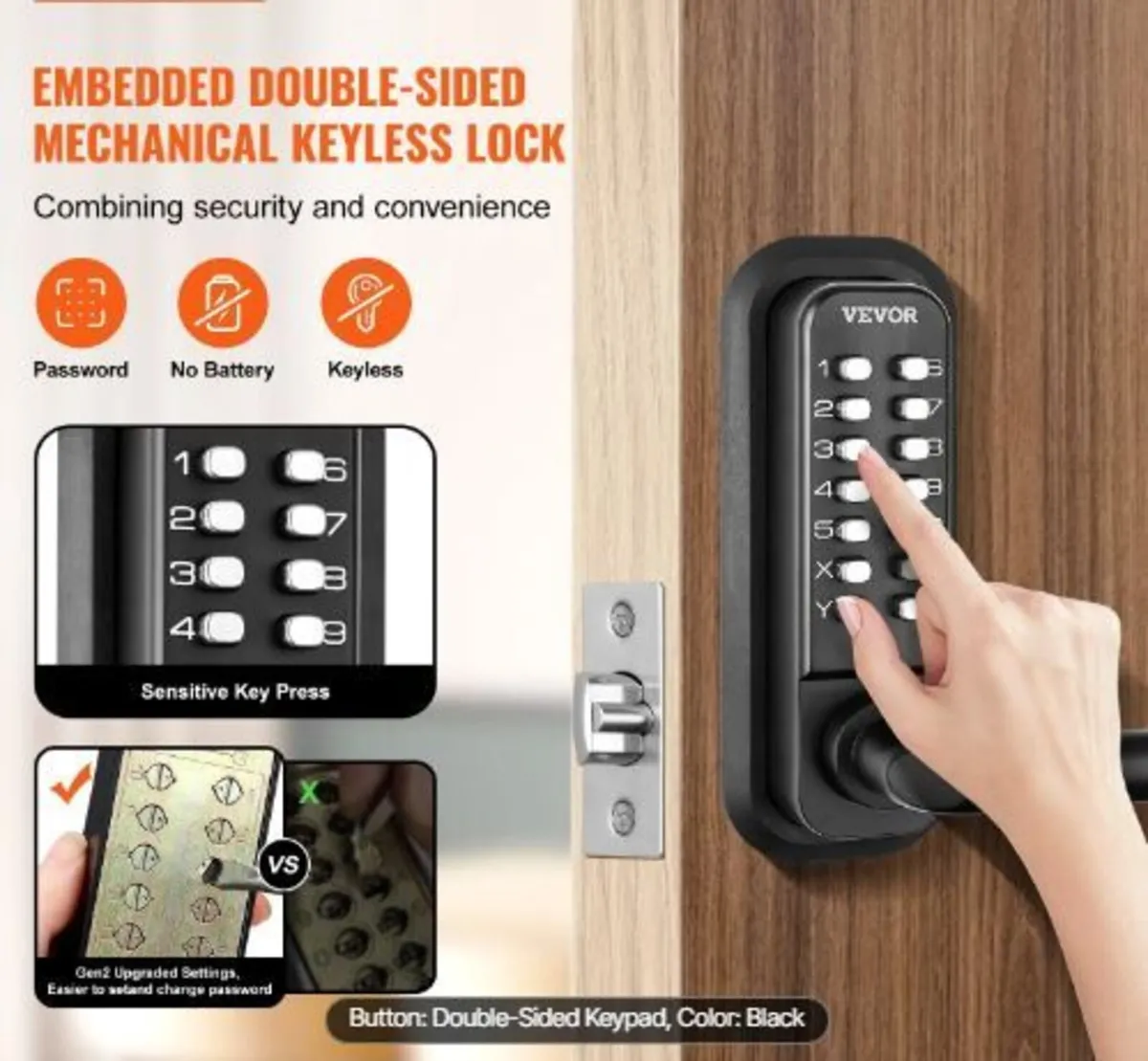 Mechanical Keyless Entry Door Lock, 14 Digit Keypa - Image 4