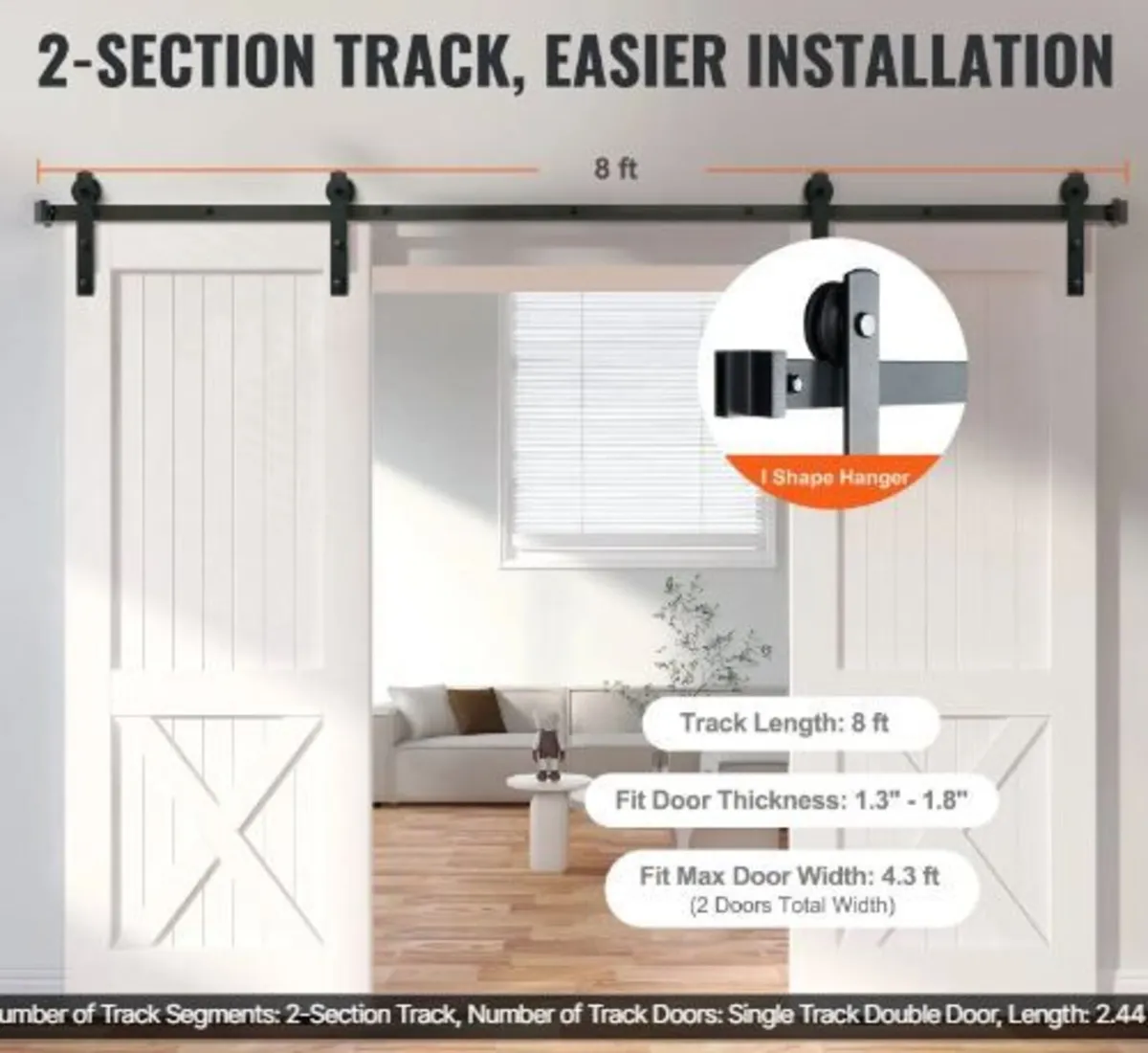 243.8 cm Sliding Barn Door Hardware Kit - Image 4