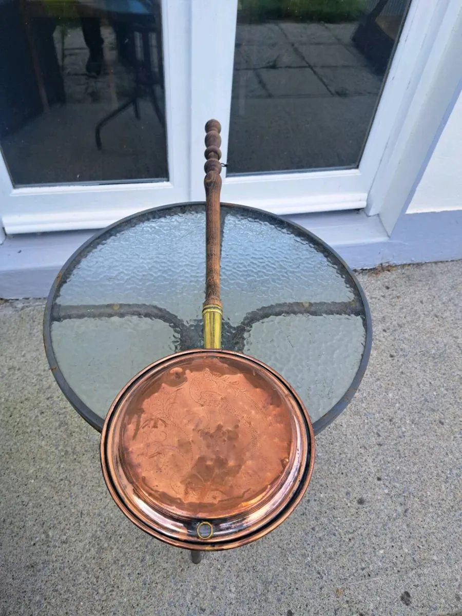 Old copper  bed warmer - Image 1