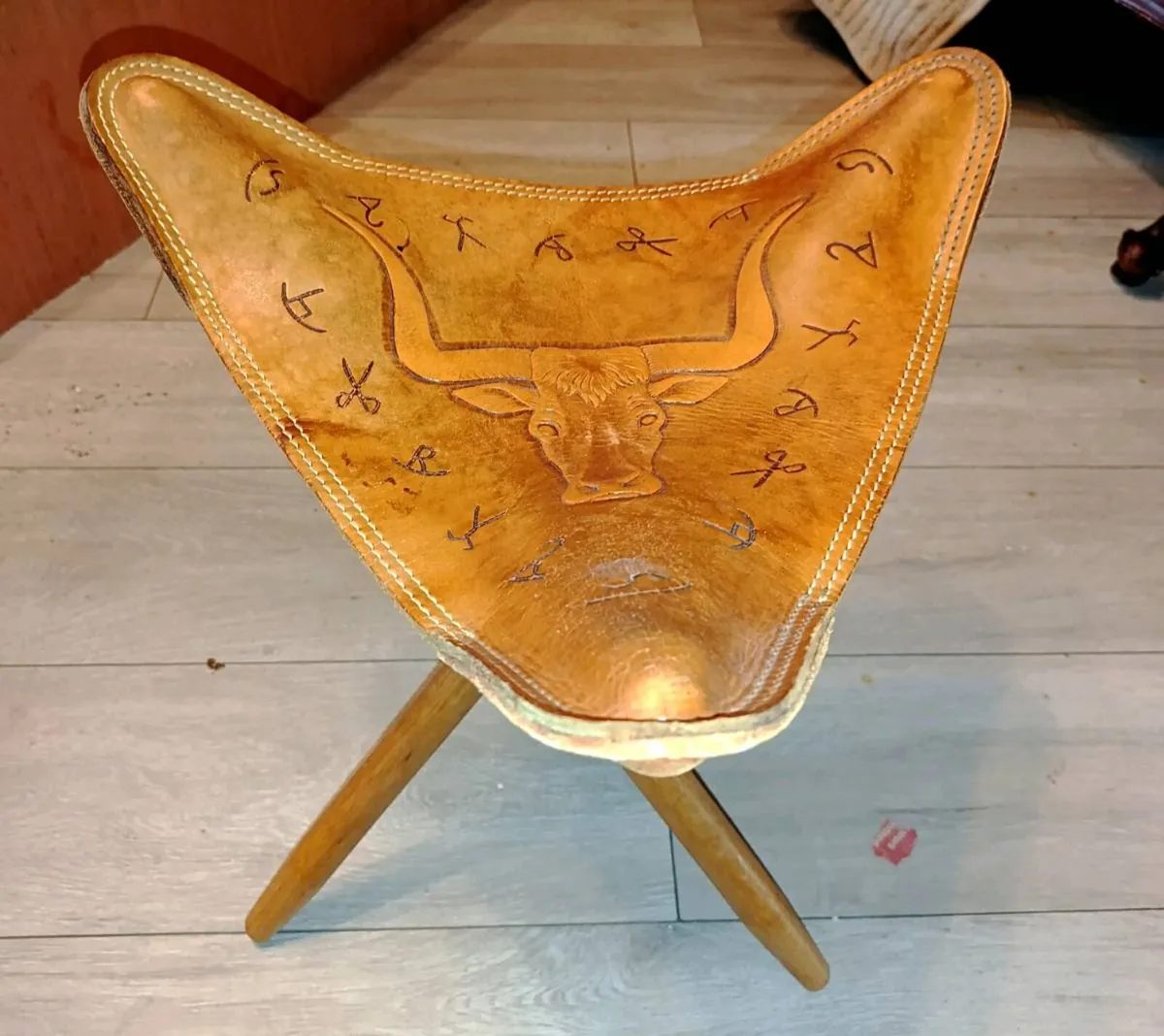 Hand made leather stool - Image 1