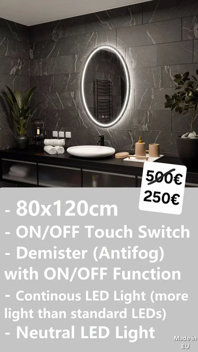 LED Bathroom Mirror 80x120cm Demister Antifog - Image 2