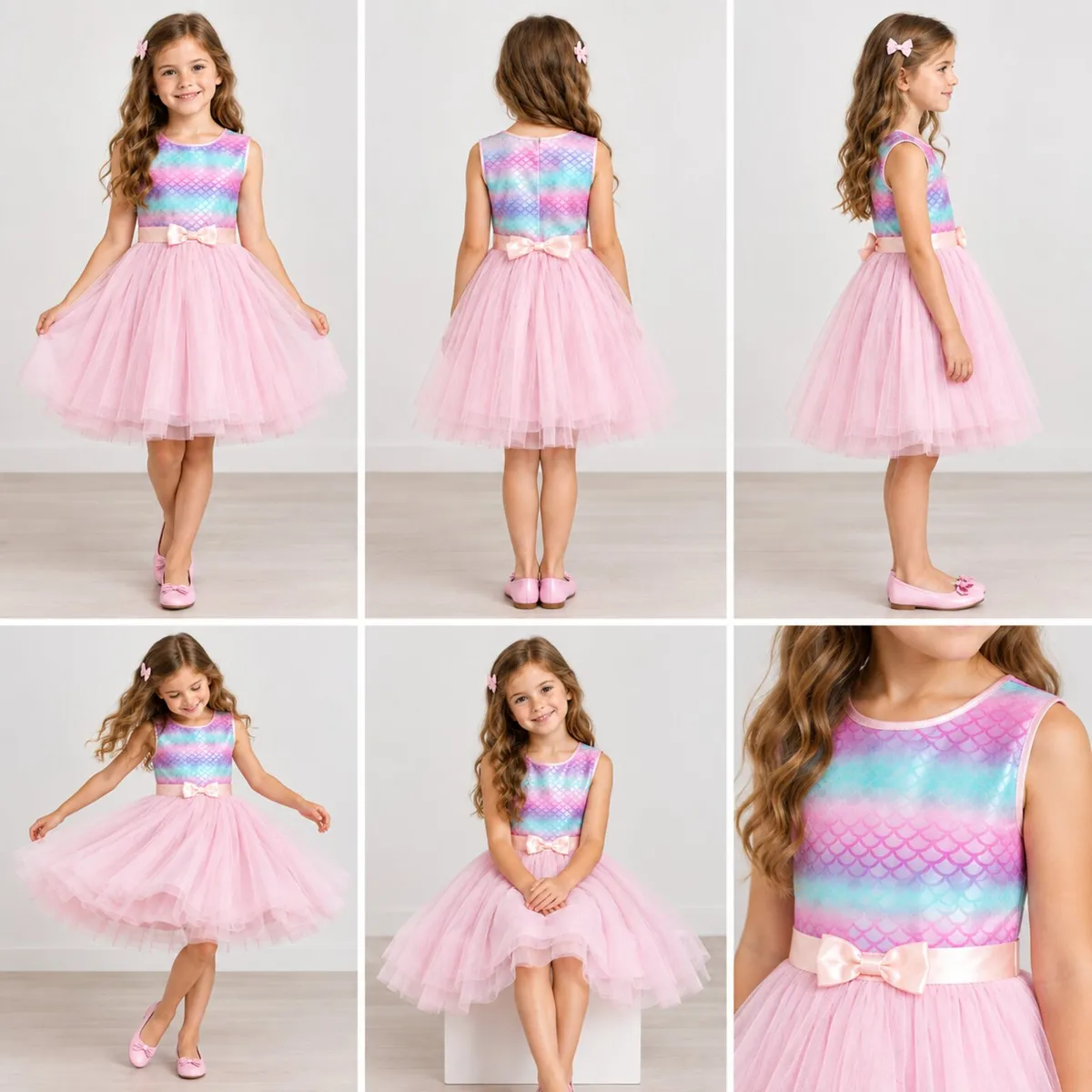 Girls’ Pink & Pastel Mermaid Party Dress Ages 7-8 - Image 1