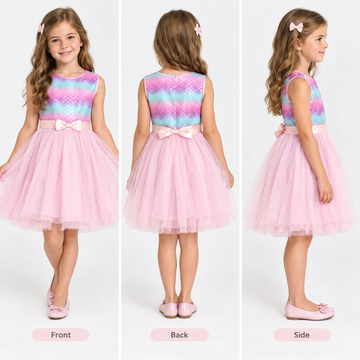 Girls’ Pink & Pastel Mermaid Party Dress Ages 7-8 - Image 2