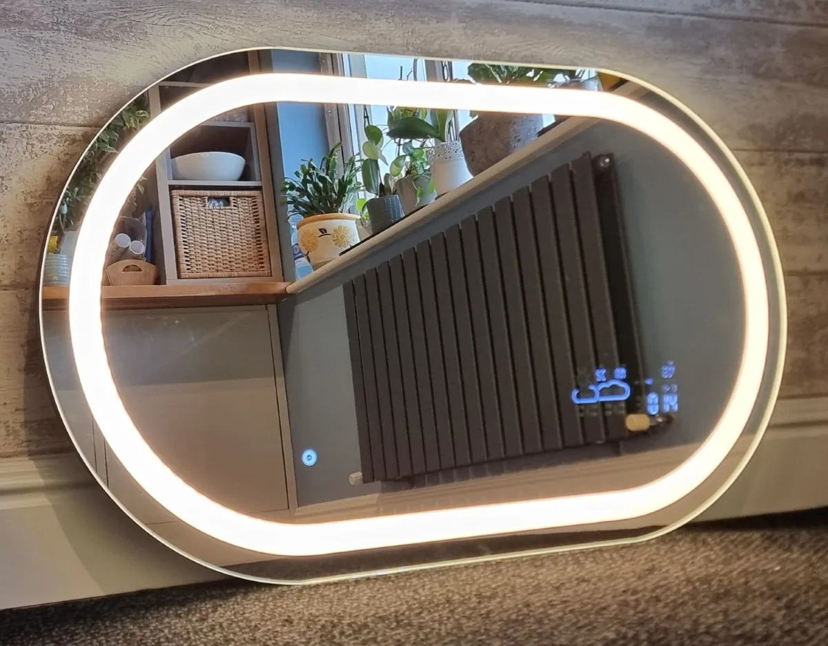 LED Bathroom Mirror Wi-Fi Weather Station Black - Image 1