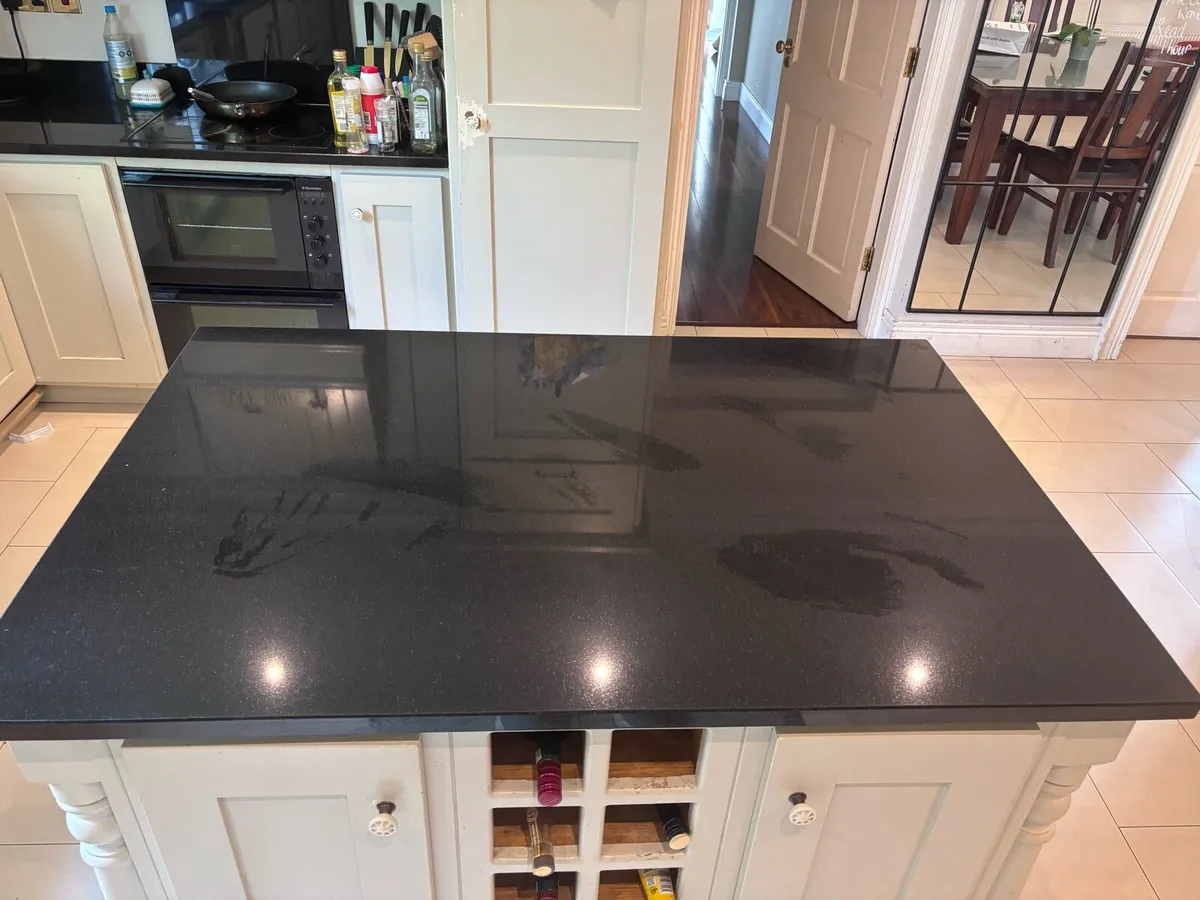 Black granite kitchen island, large square table - Image 2