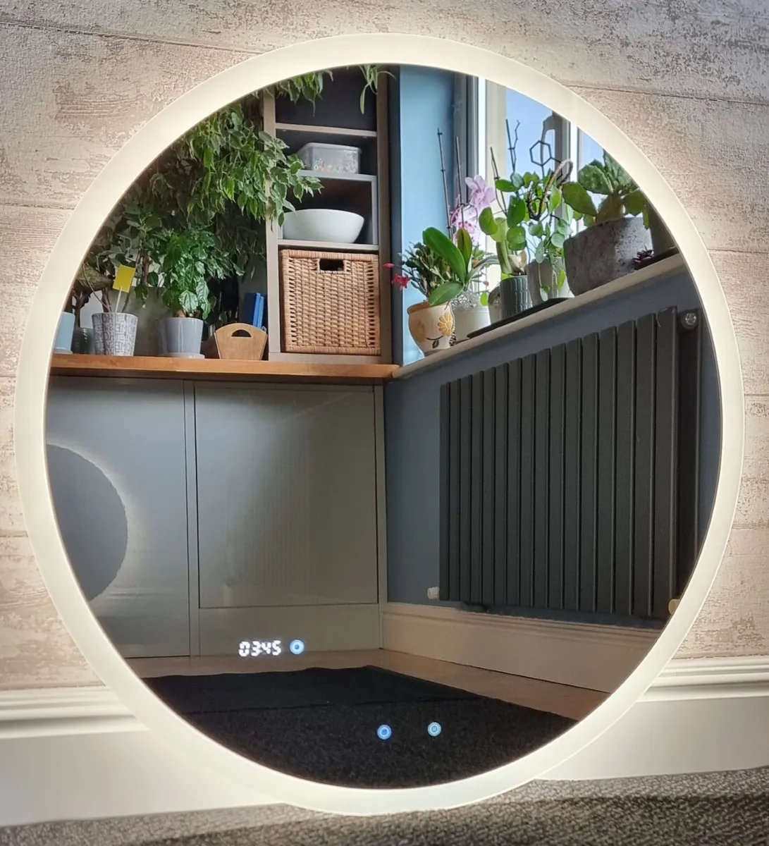 LED Bathroom Mirror Antifog Clock 90x90cm Round - Image 1