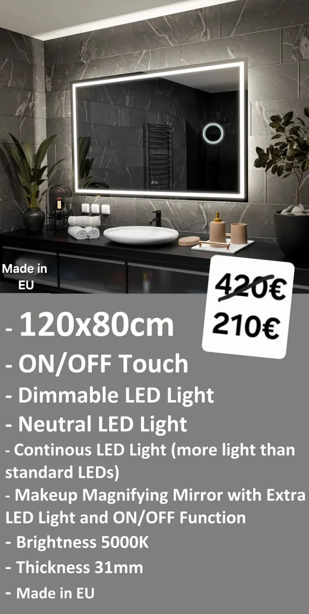 LED Bathroom Mirror 120x80cm Made in EU - Image 2