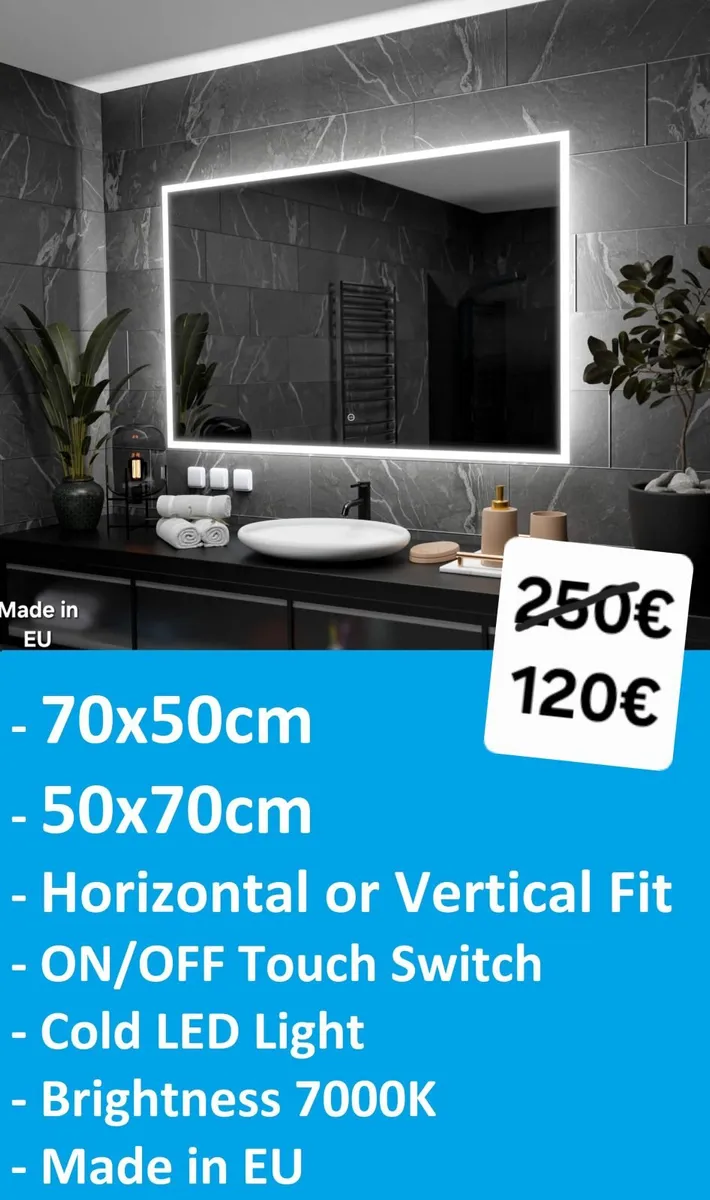 LED Bathroom Mirror 50x70cm Vanity Made in EU - Image 2