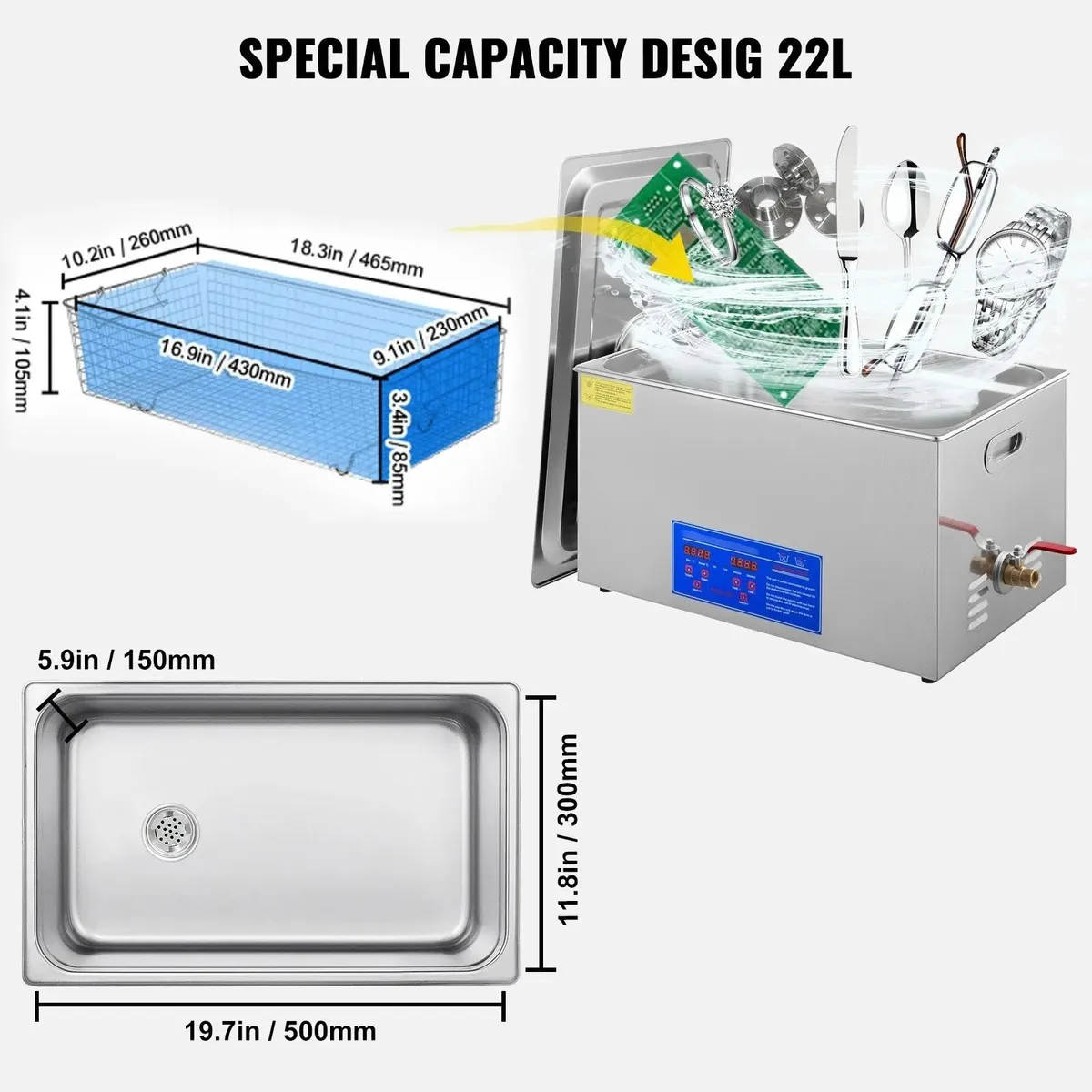 22L Ultrasonic Cleaner with Heater and Timer - Image 3