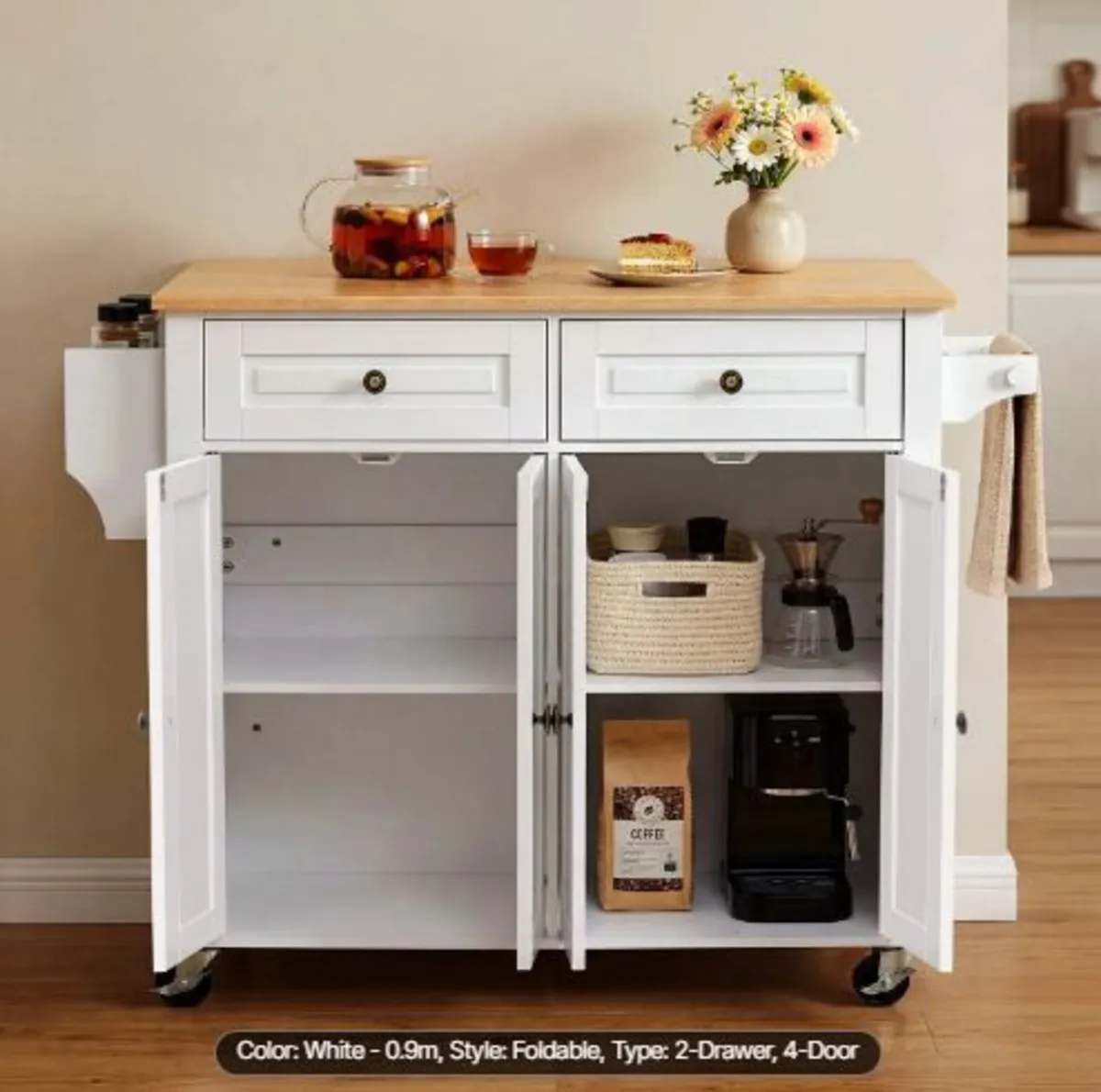 Kitchen Island Cart with Storage, 1107 mm - Image 4