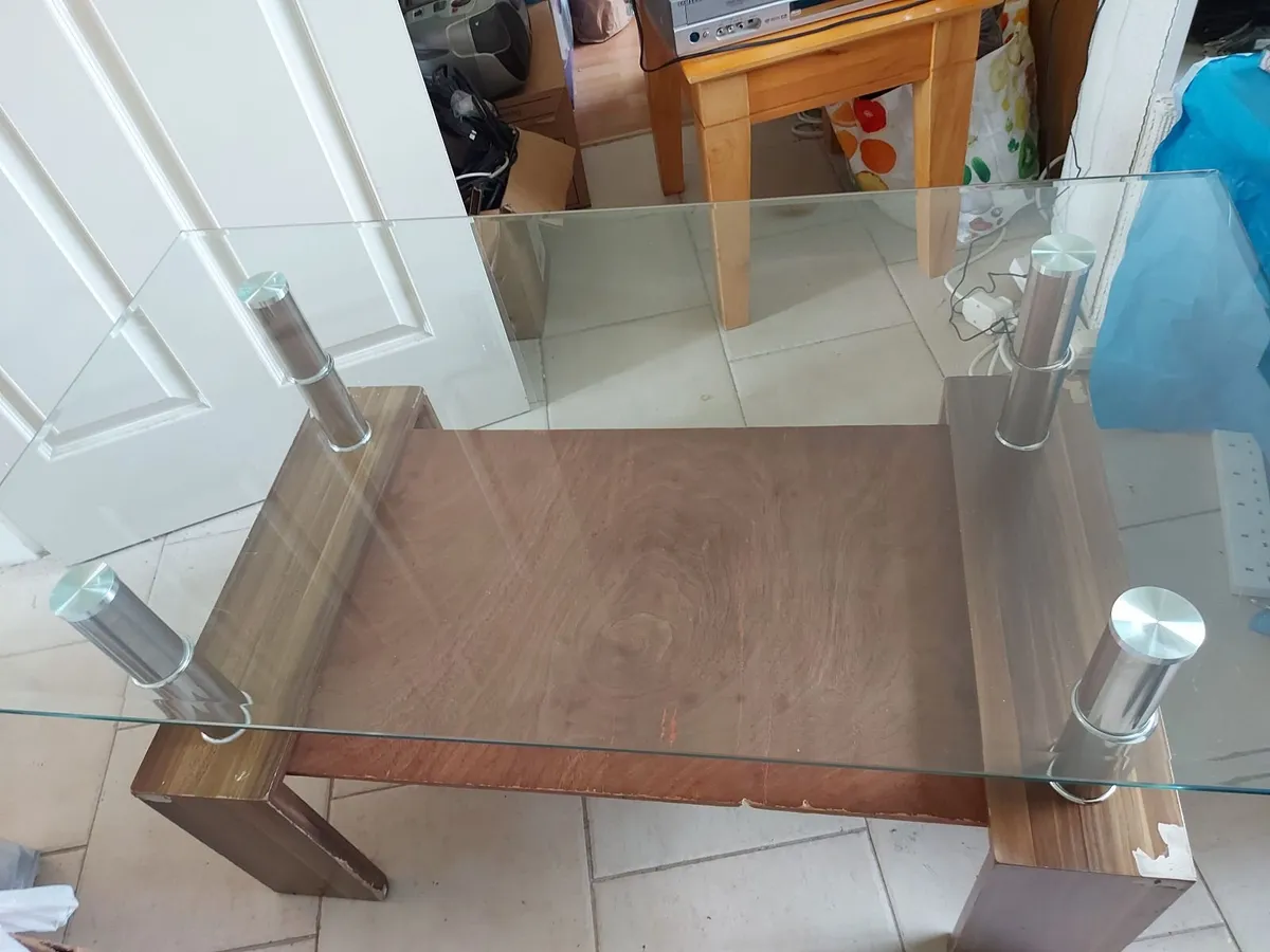 Glass Coffee Table with Timber Shelf - Image 1
