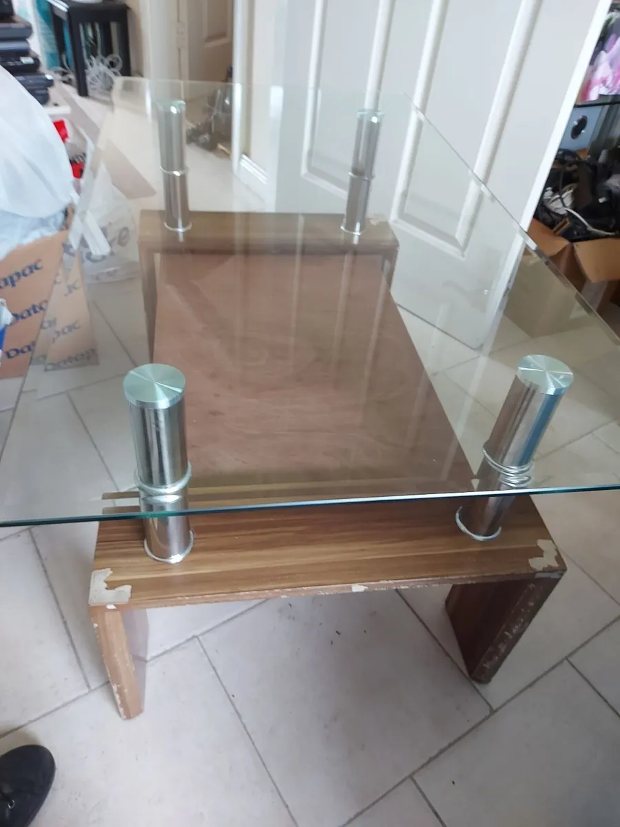 Glass Coffee Table with Timber Shelf - Image 3