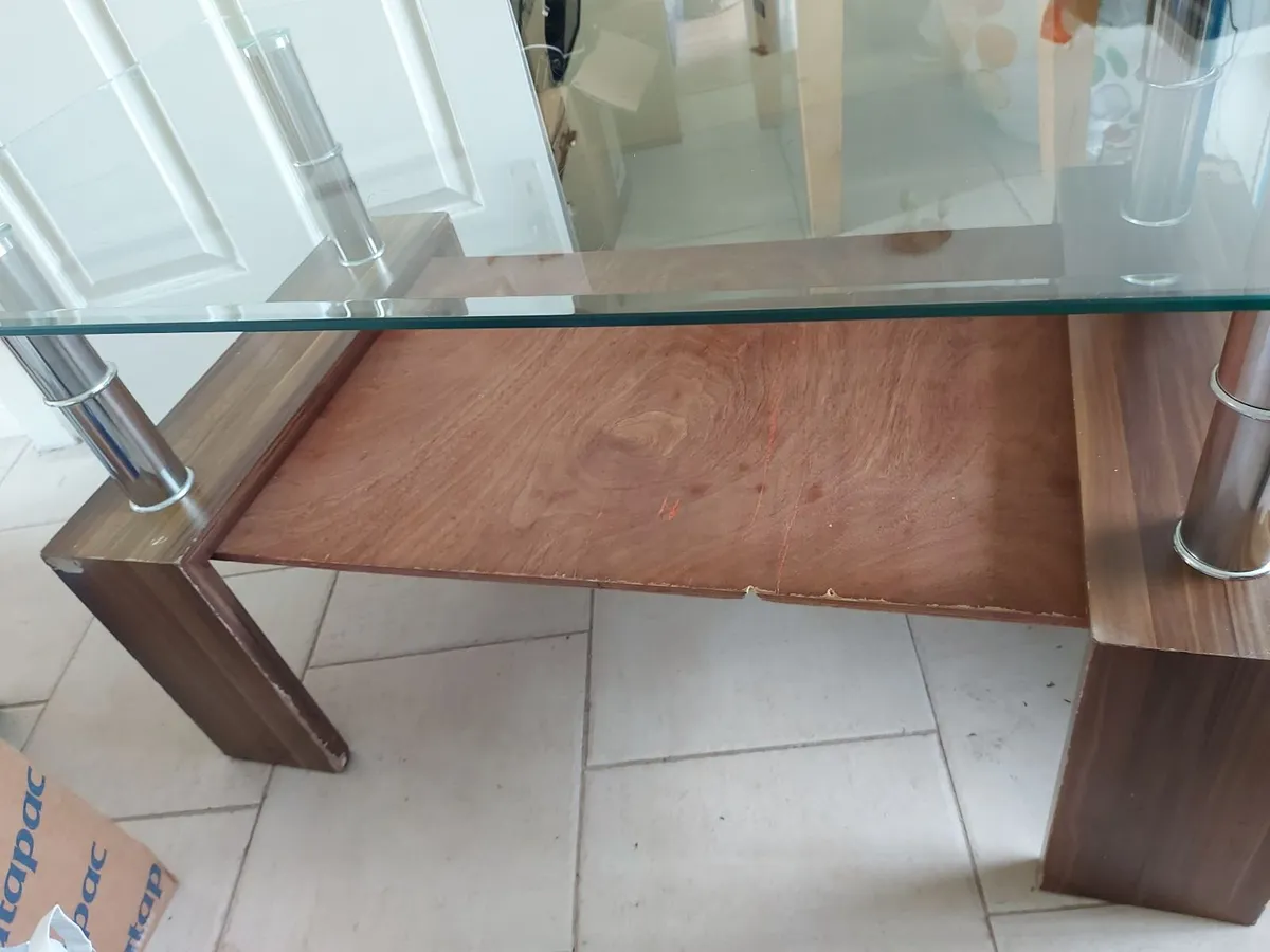 Glass Coffee Table with Timber Shelf - Image 2
