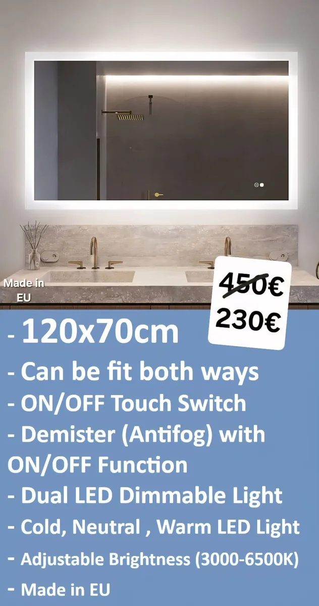 LED Bathroom Mirror Antifog Demister Dual LED - Image 2