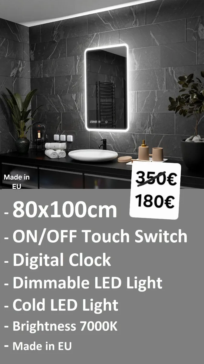 LED Bathroom Mirror Touch Switch Clock - Image 1