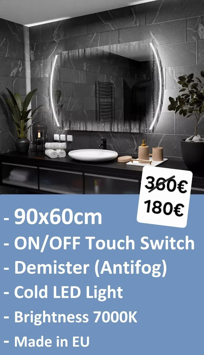 LED Bathroom Mirror Antifog Demister 90x60cm - Image 1