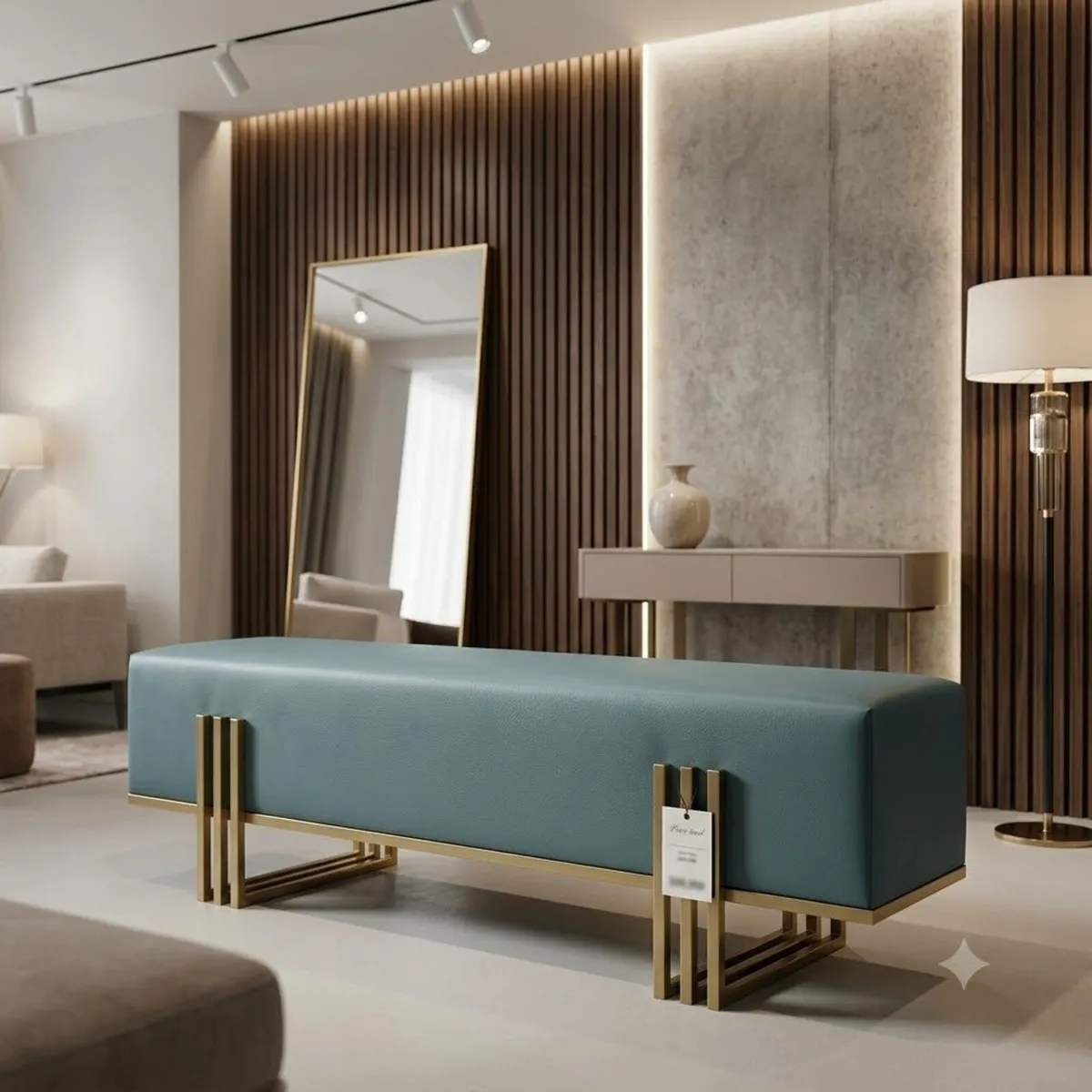Aurora Luxury Bench 180cm Gold Frame Upholstered - Image 3