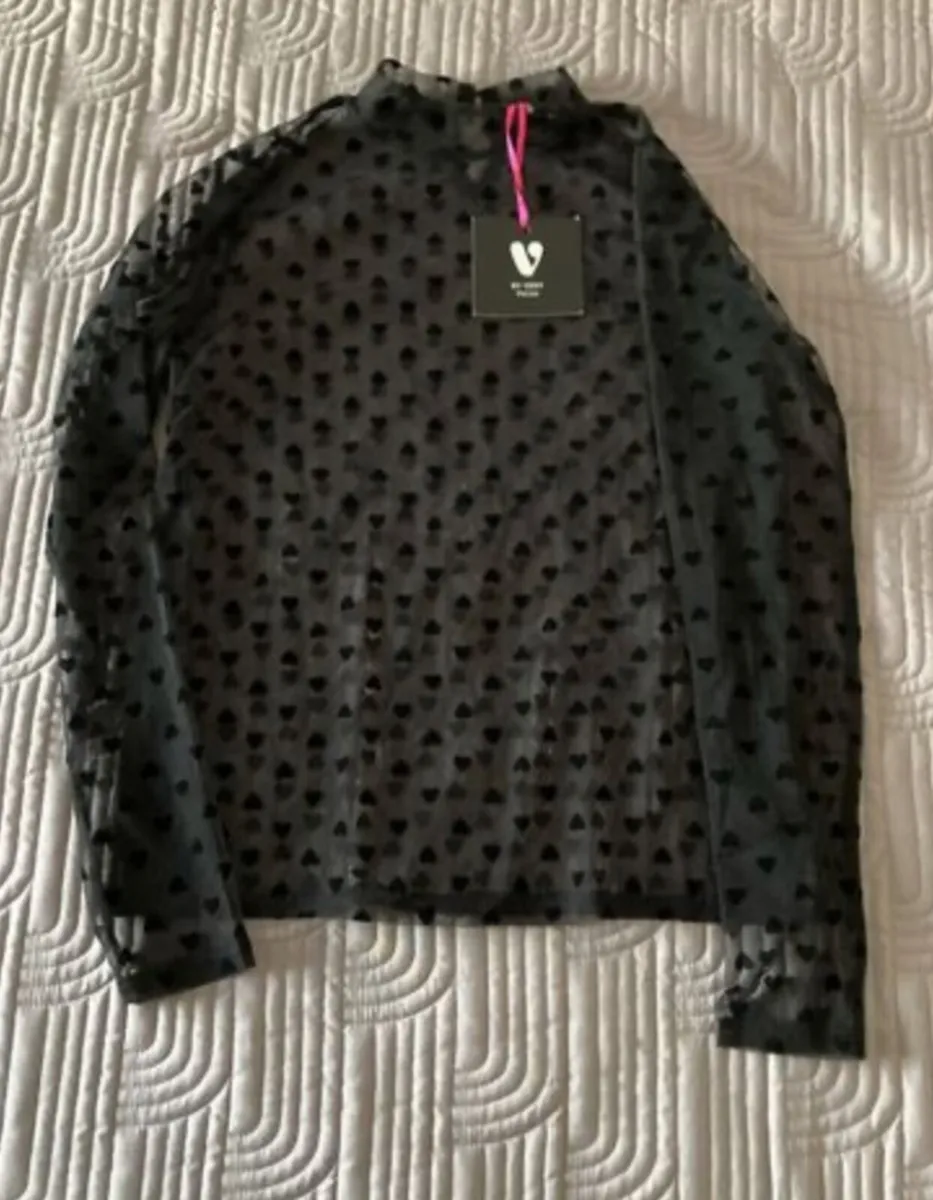 BY VERY Petite Black Chiffon Top Size 10 UK - Image 1