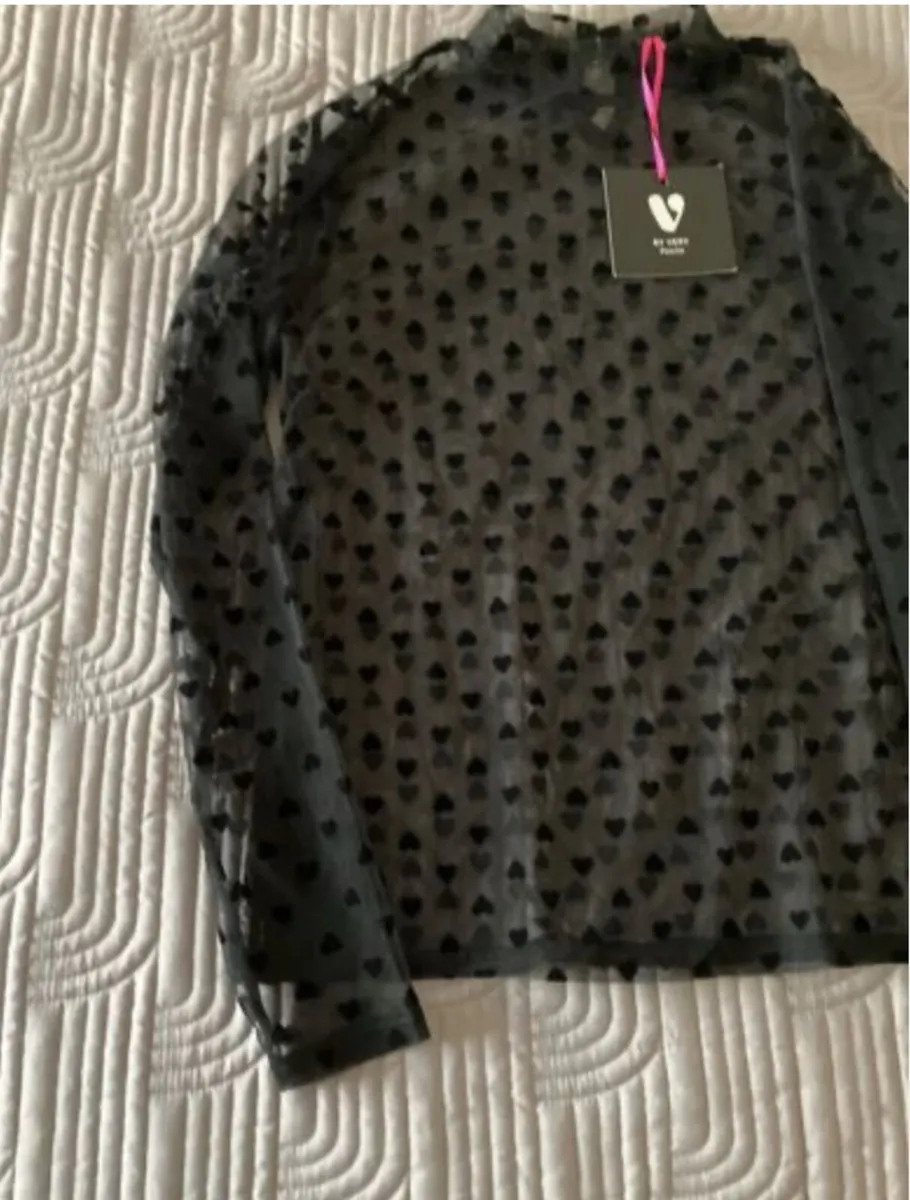 BY VERY Petite Black Chiffon Top Size 10 UK - Image 3