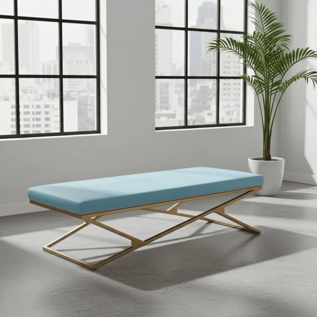 Luxury Eco Leather Bench Gold Powder-Coated Metal - Image 1