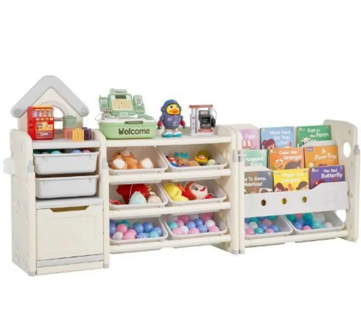 Kids Toy Storage with Bookshelf, 4-Tier - Image 1