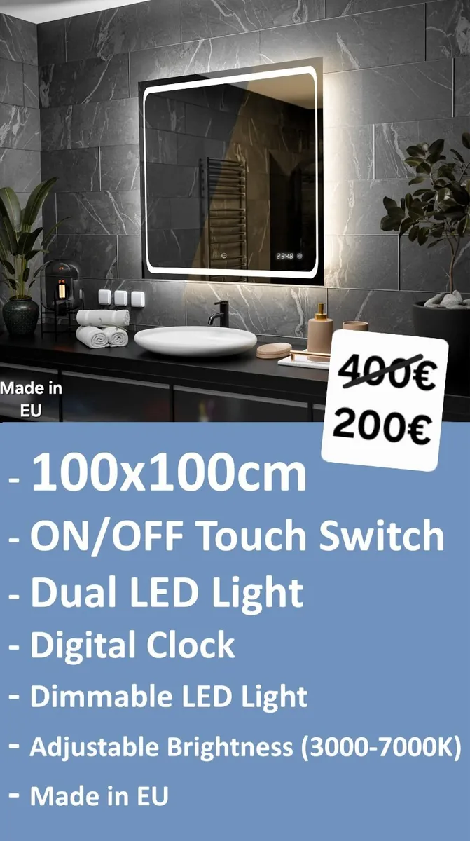 LED Bathroom Mirror 100cm Dual LED Made in EU - Image 2