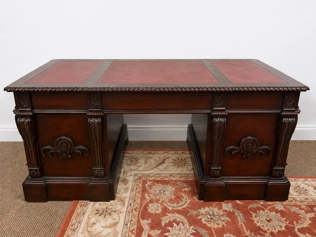 Large Pedestal Executive Leather Top Mahogany Desk - Image 3