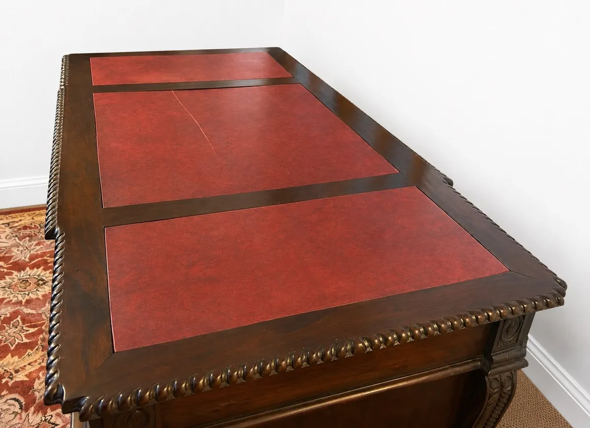 Large Pedestal Executive Leather Top Mahogany Desk - Image 4