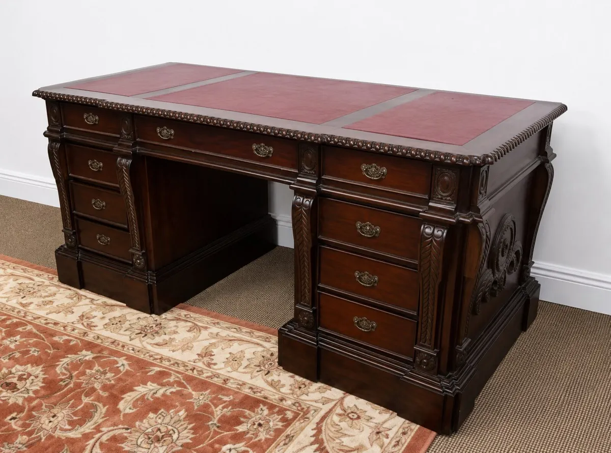 Large Pedestal Executive Leather Top Mahogany Desk - Image 2