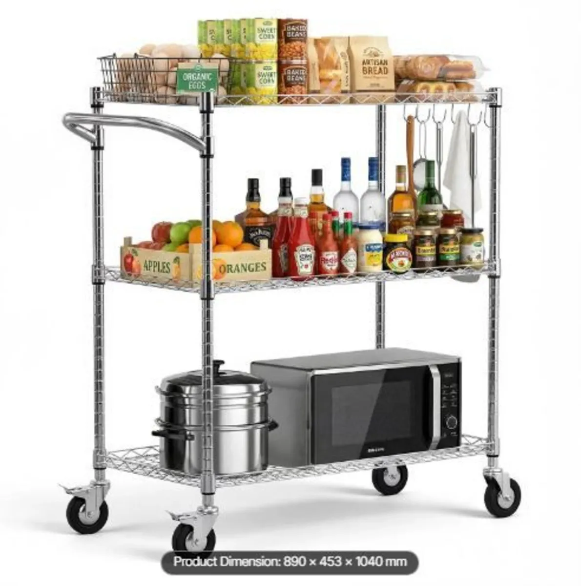 Kitchen Utility Cart, 3 Tier Heavy Duty - Image 1