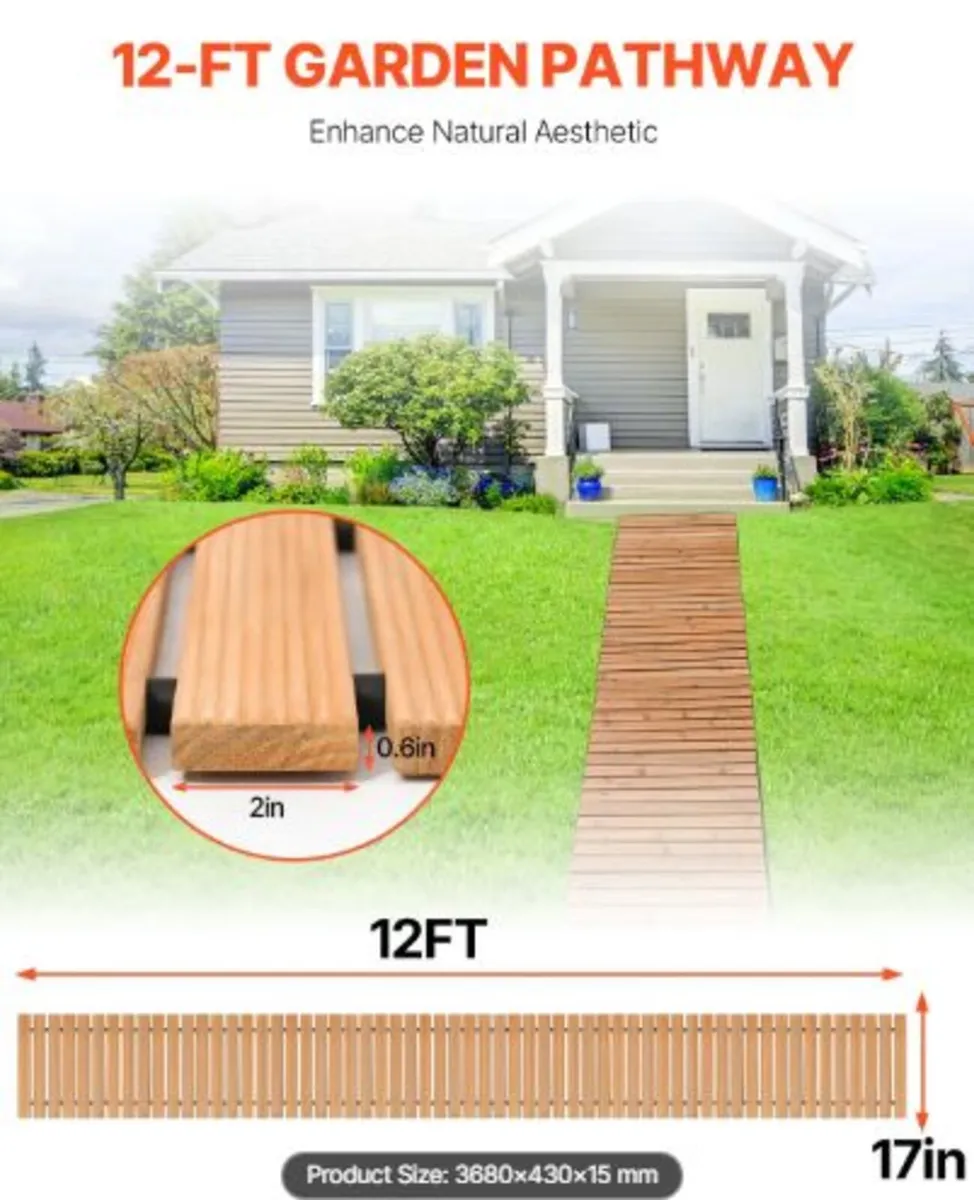 Wooden Garden Pathway,12 ft L x 17 in W, Non-Slip - Image 2