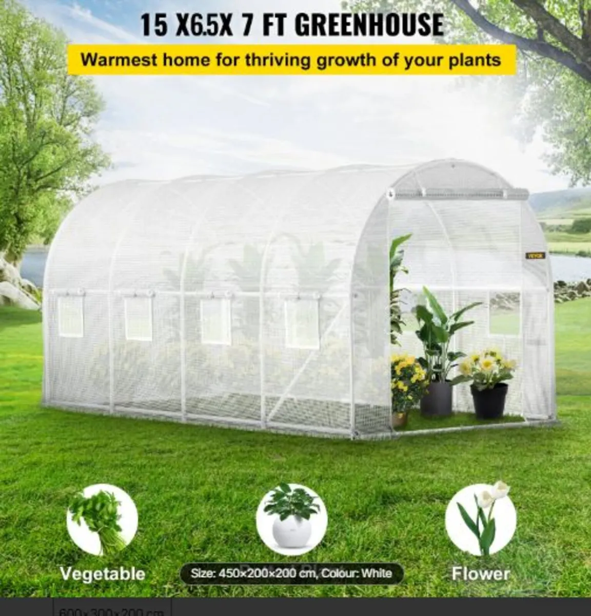 Walk-in Tunnel Greenhouse, 457.2 x198.12 x213.4 cm - Image 2