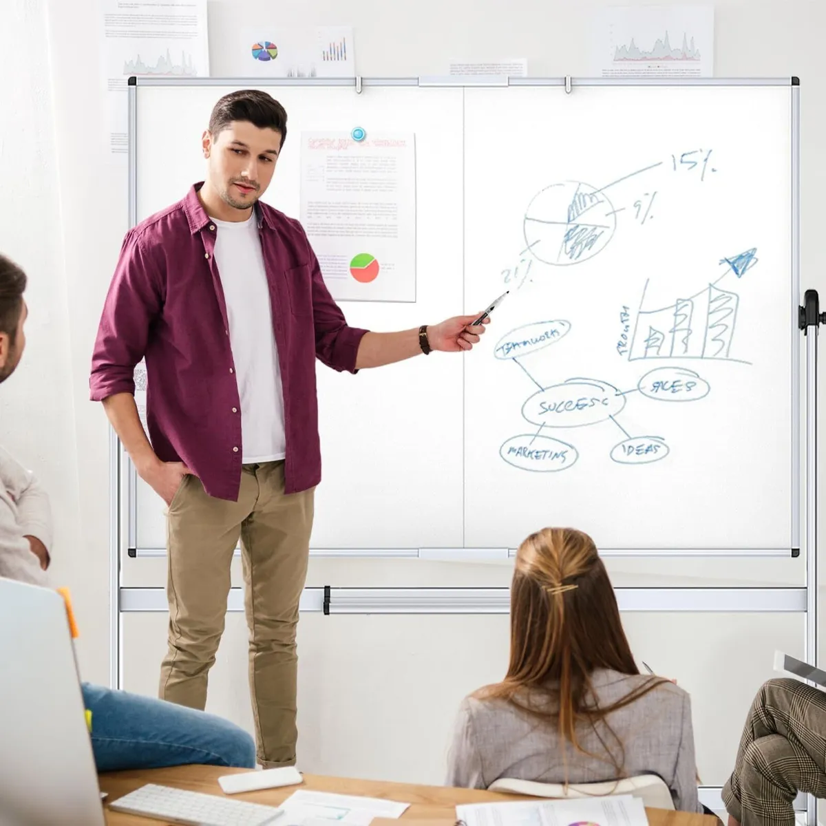 Double Sided Mobile Whiteboard Magnetic Rolling - Image 2