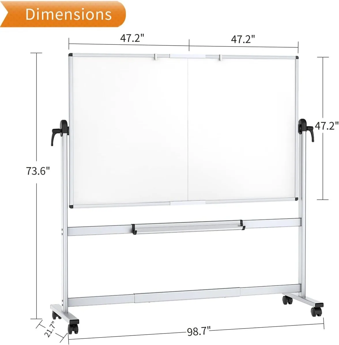 Double Sided Mobile Whiteboard Magnetic Rolling - Image 3