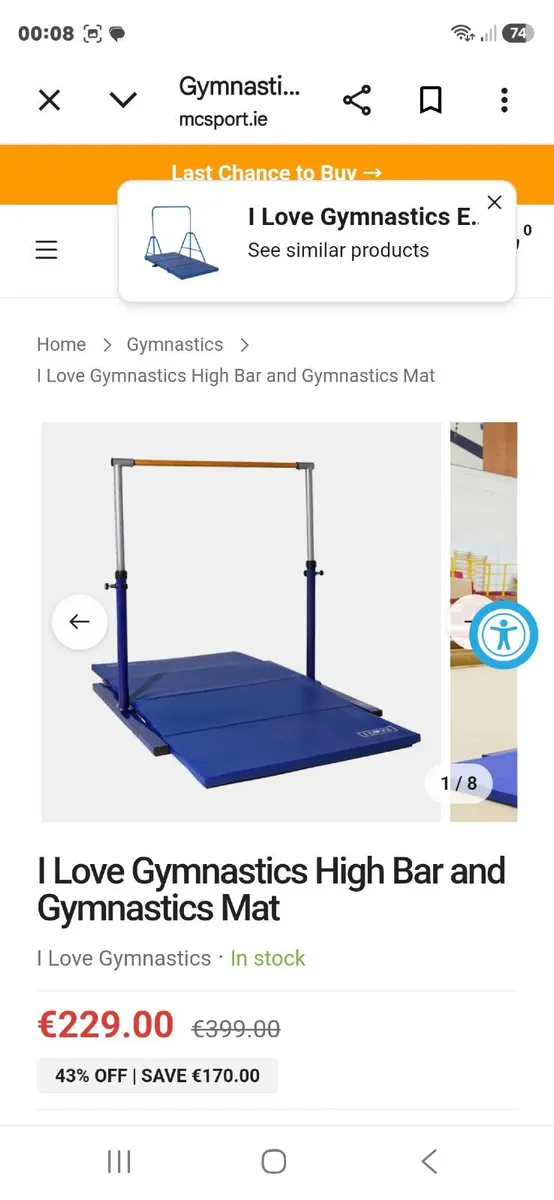 Gymnastics bars single a double with crash mats - Image 1