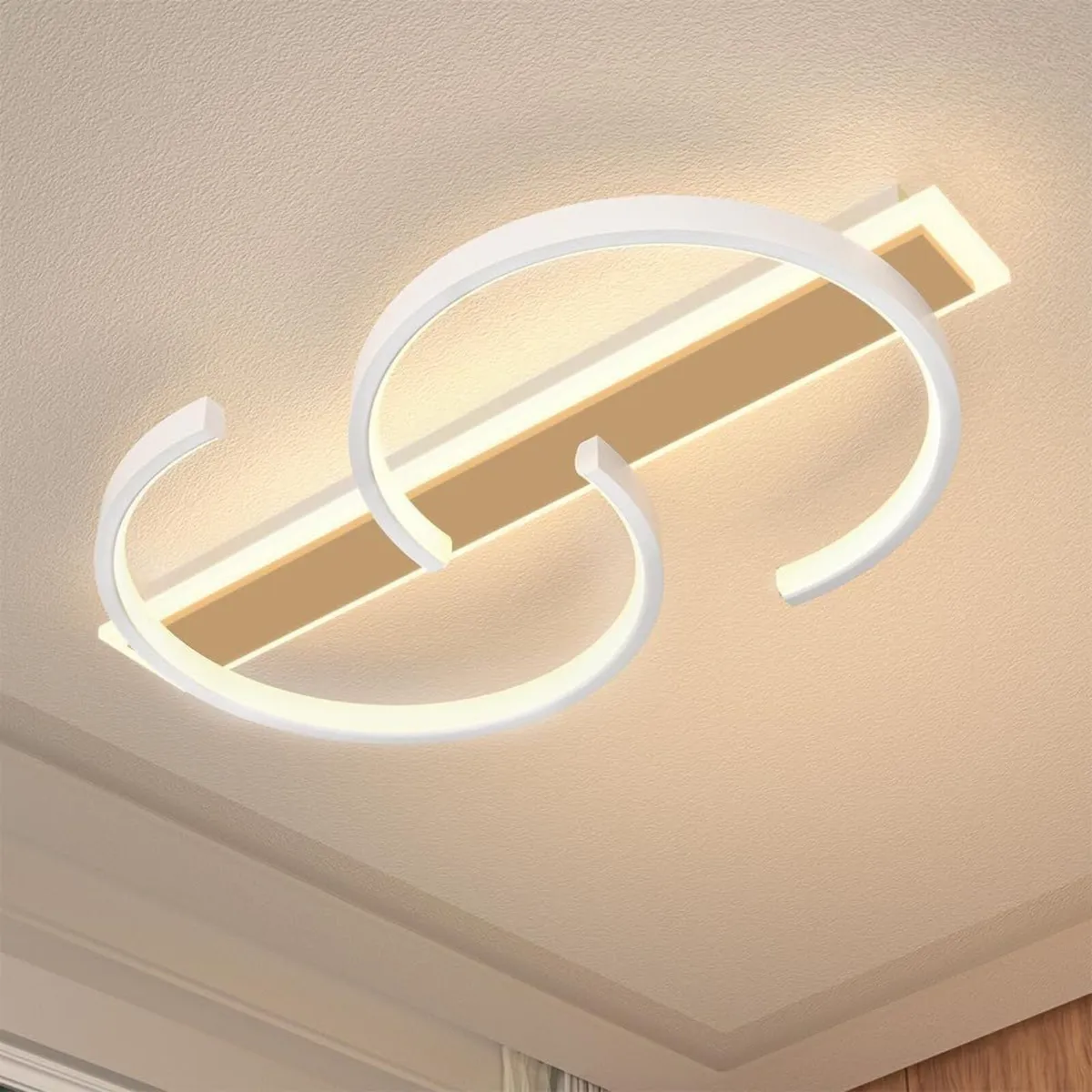 LED Ceiling Light Dimmable Lamp Wood Living Room - Image 1