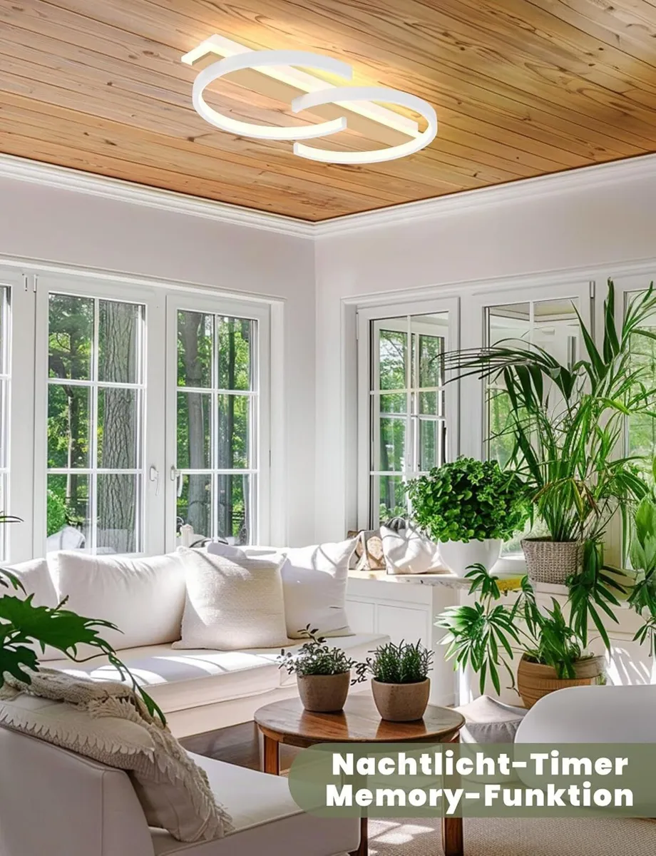 LED Ceiling Light Dimmable Lamp Wood Living Room - Image 2