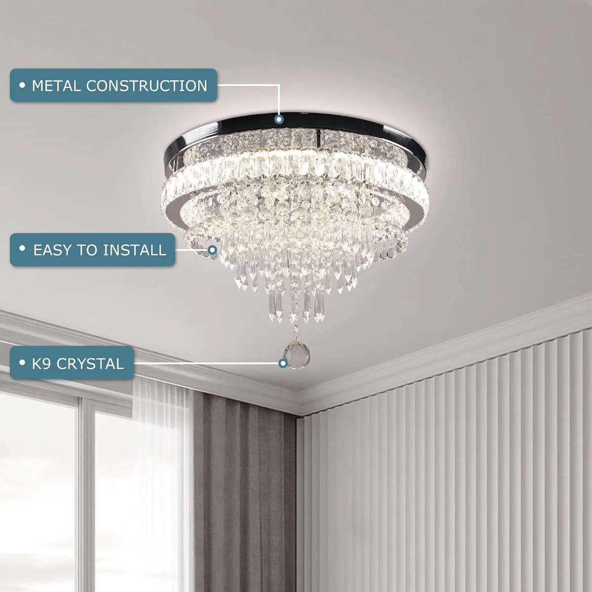 22" Dimmable Square Crystal Ceiling Light LED - Image 3