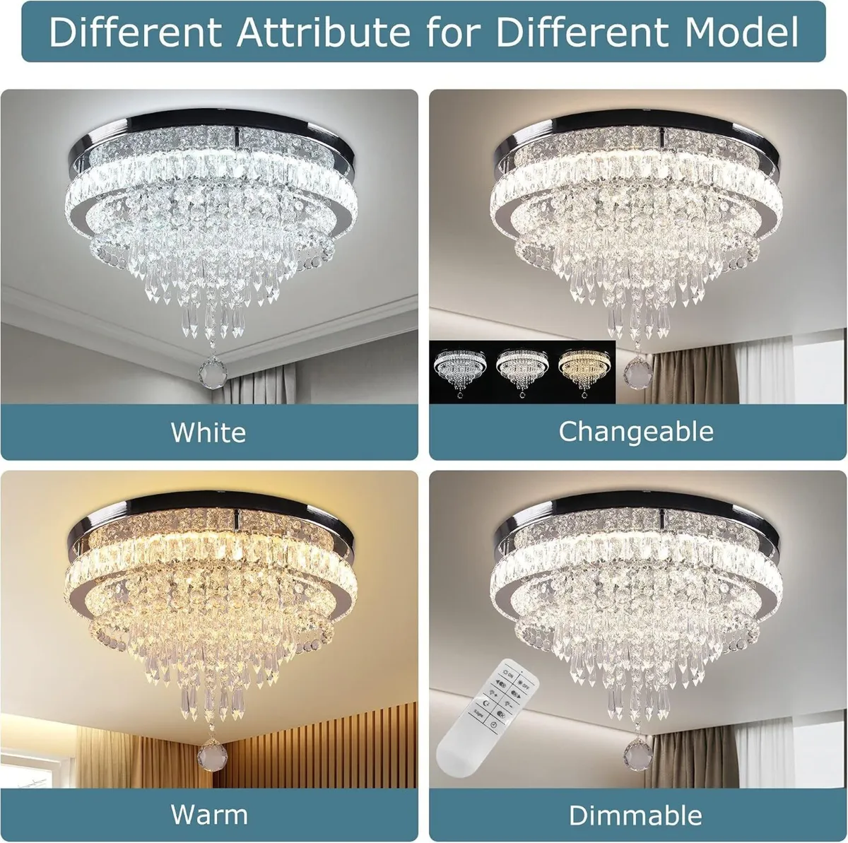 22" Dimmable Square Crystal Ceiling Light LED - Image 4