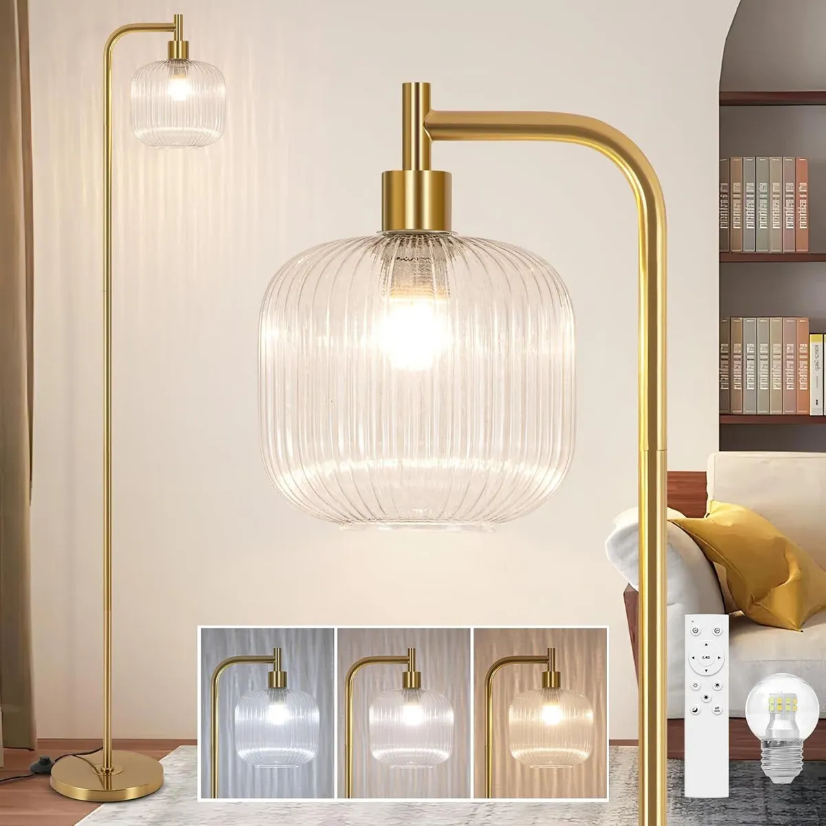 Glass Floor Lamp for Living Room Modern Ribbed - Image 1
